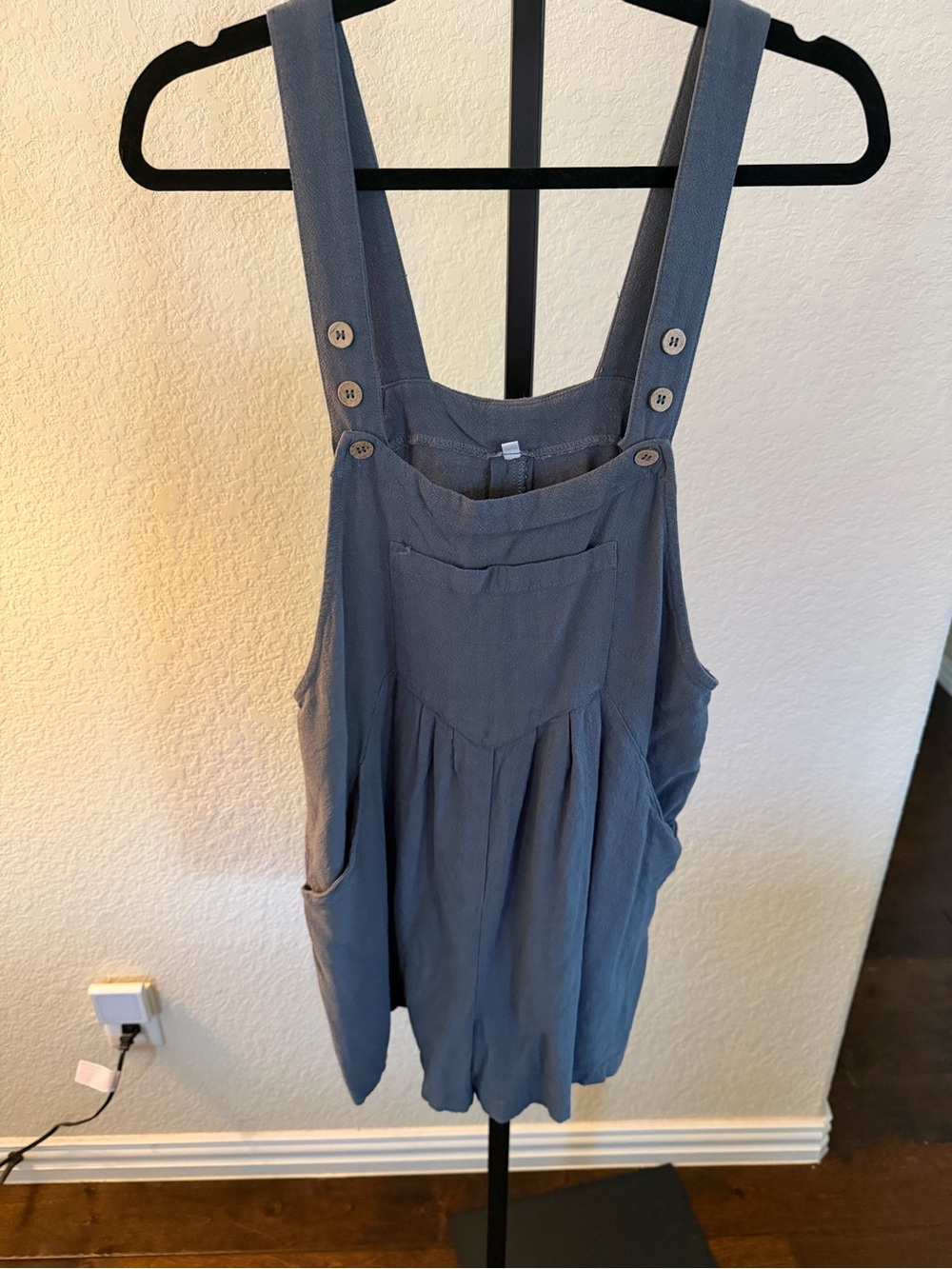 Amazon Blue Button-Front Pinafore Romper